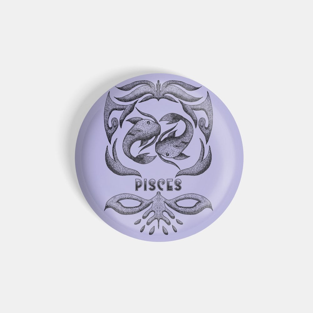 dhcrafts Round Fridge Magnet Purple Color Vintage Zodiac Sign Pisces D1 Glossy Finish Design Pack of 1 (75 mm)